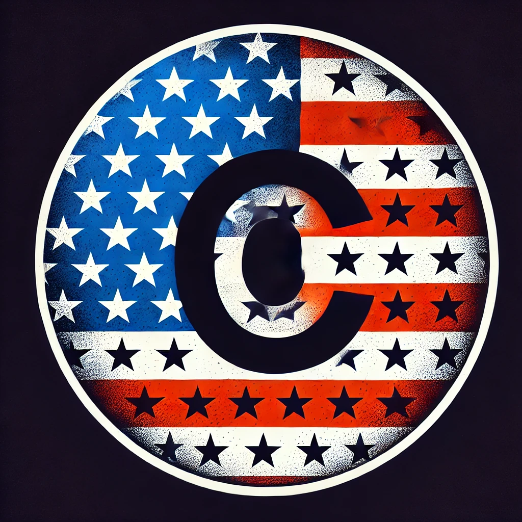 A red white and blue american flag circle with stars